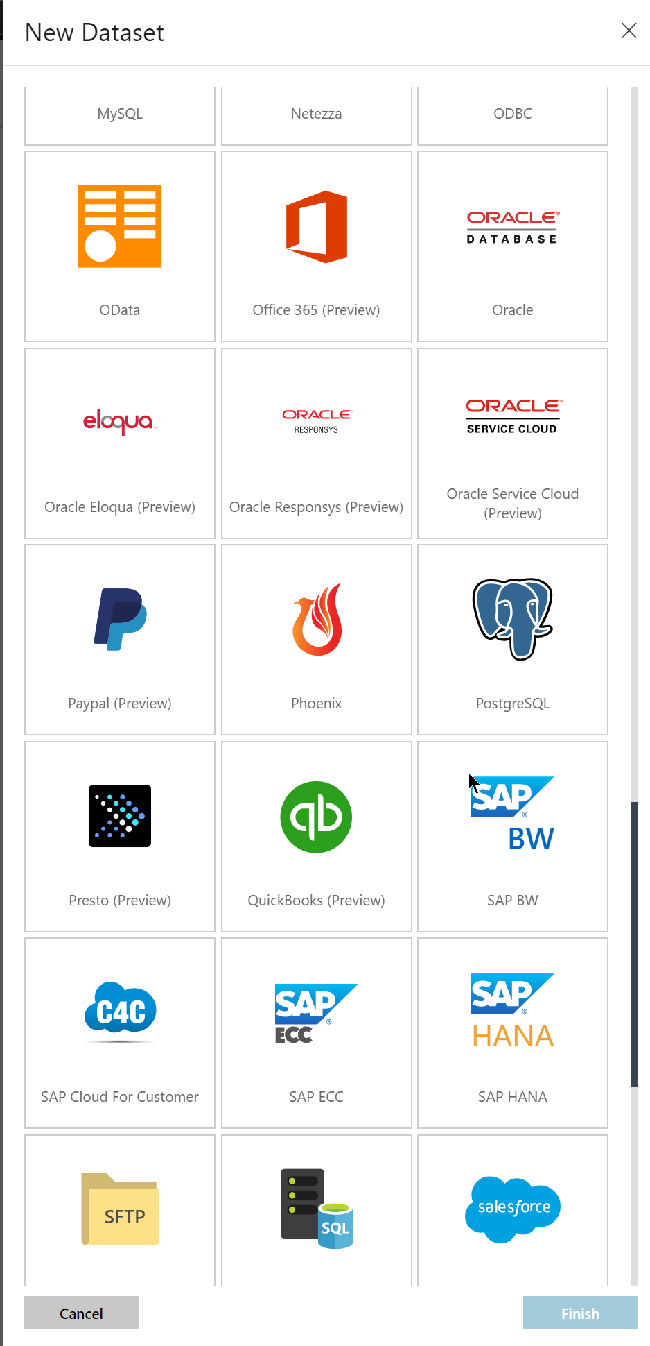 A small sample of the various datasources which exist within data factory