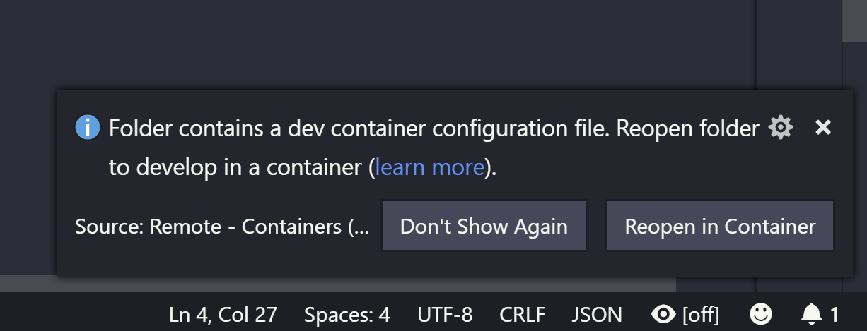 The prompt when you open VS Code